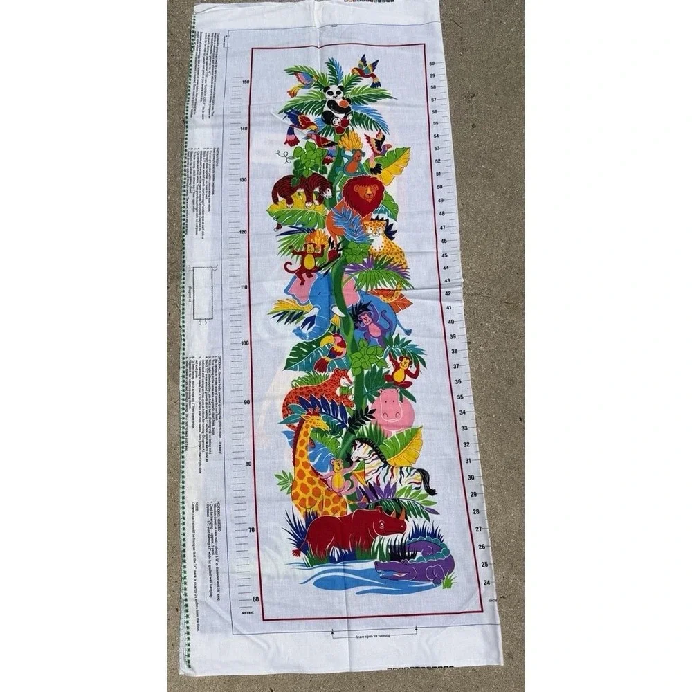 Vintage Jungle Animal Growth Chart Fabric Panels‎ Giraffe Nursery Sewing Craft